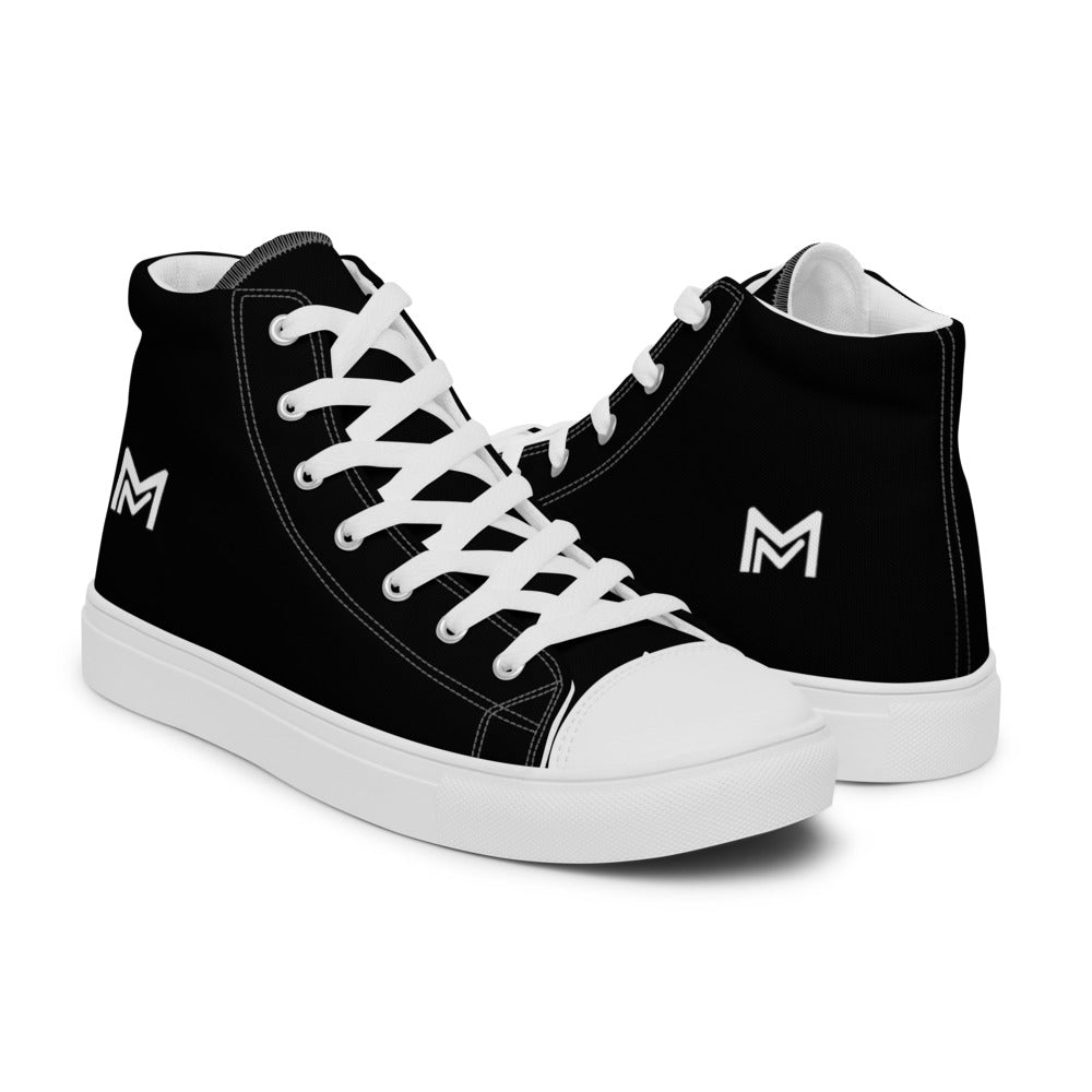  XRH Women Black Canvas High Tops Sneaker for Walking,White Non  Slip Hi Top Lace up Shoes,Casual Fashion Mid Top Sneaker(Comfort,Breath,Classic)(Black,US5.5)